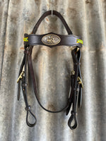 Diamond H Handmade Braided Show Bridle Green and Gold