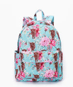 Kids Highland Cow Floral Blue Backpack Bag