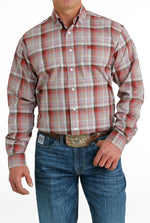 Men’s Cinch Plaid Button Down Western Shirt - Red/ Khaki/ Brown