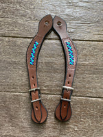 Handmade Diamond H Braided Spur Straps Purple and Turquoise