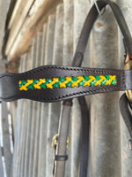 Diamond H Handmade Braided Show Bridle Green and Gold