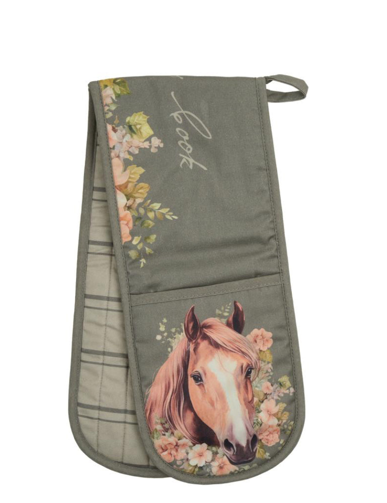 Thomas Cook Double Oven Glove Sage Horse Print