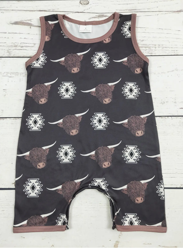 Cows Aztec Baby Boy Western Romper