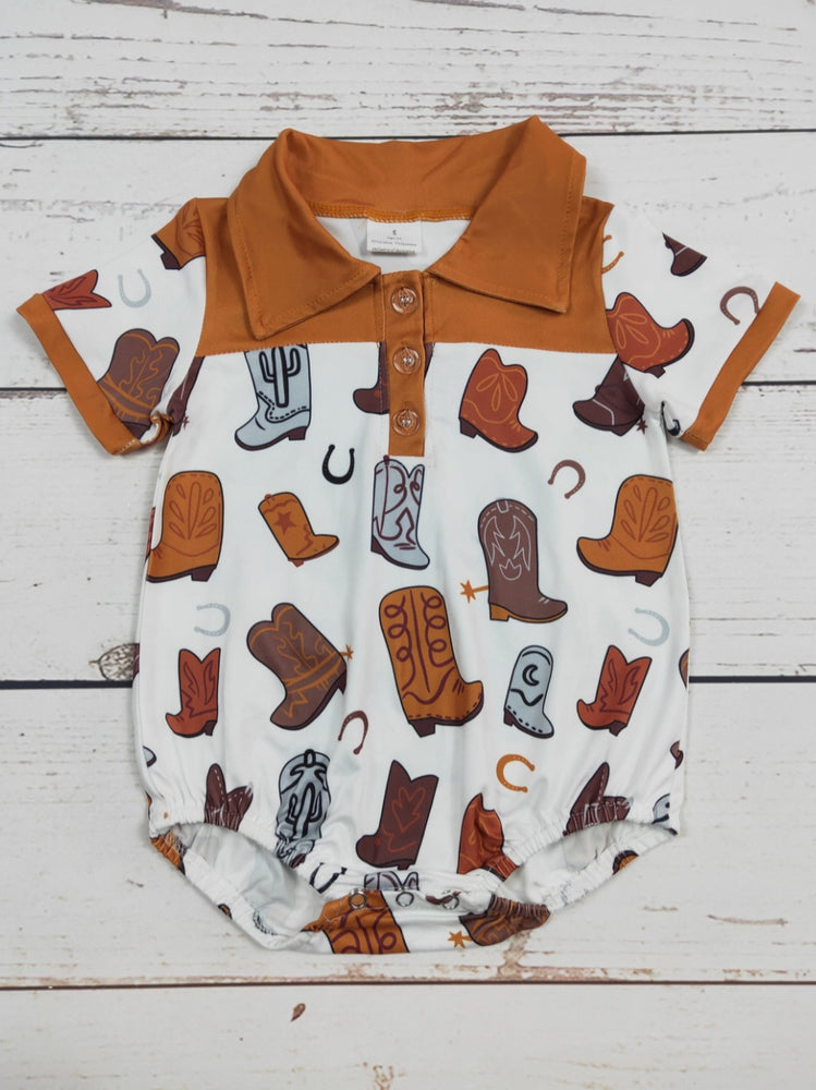 Brown Boots Printed Western Boys Bubble