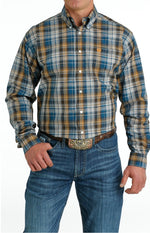 Men’s Cinch Plaid Button Down Western Shirt - Blue / Khaki