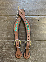 Diamond H Handmade Braided Spur Straps Tan and Turquoise