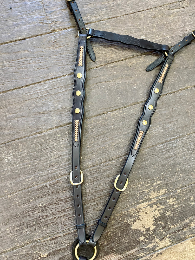 Diamond H Handmade Braided Brass Button Breastplate