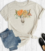 Women’s Western Floral Boho Cowskull Graphic Tee