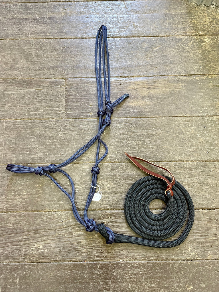 Diamond H Handmade Rope Halter and Lead Set Navy/Black Diamond H