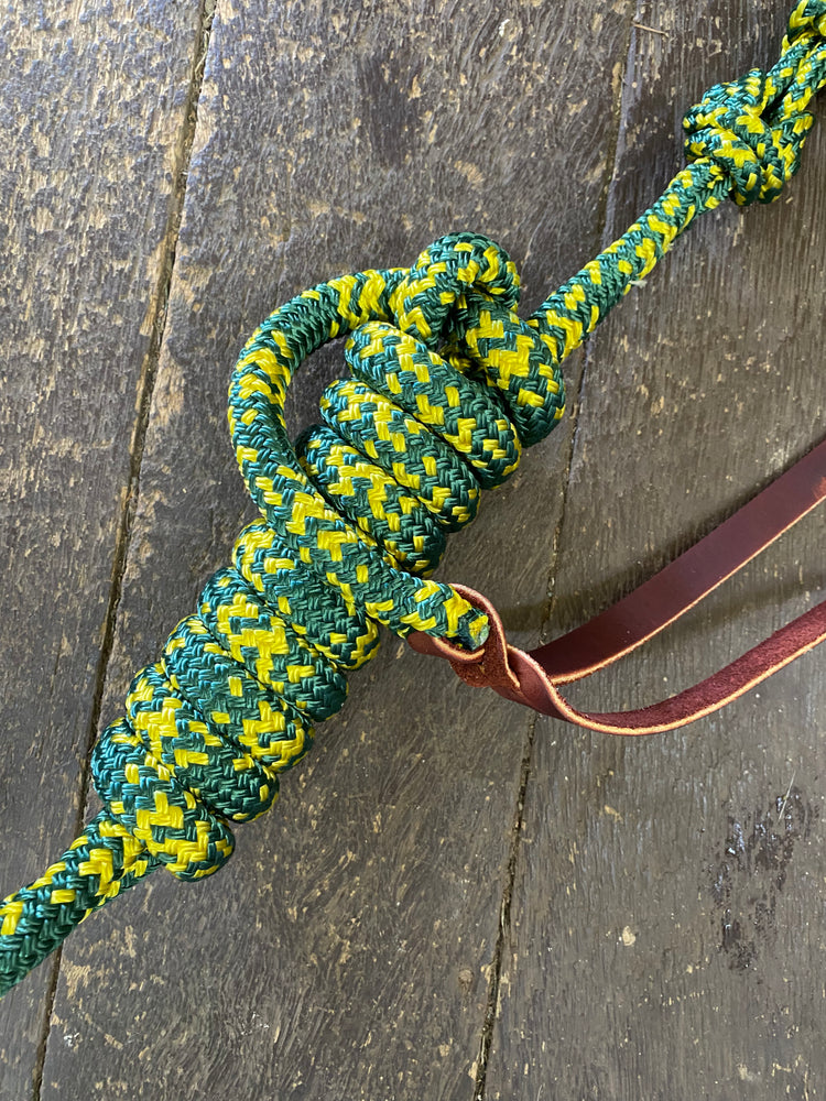 Diamond H Handmade Rope Halter and Lead Set Green/Gold