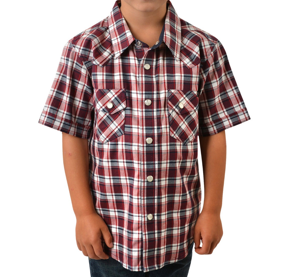 Pure Western Boys Edward Check Western Shirt Sleeve Shirt